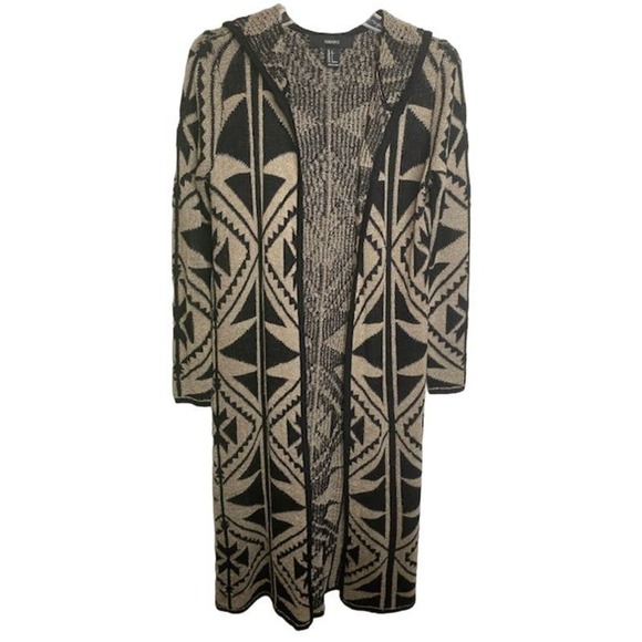 Jones Wear Sweaters - FOREVER 21 BLACK/BEIGE HOODED OPEN FRONT‎ MAXI CARDIGAN SIZE: S